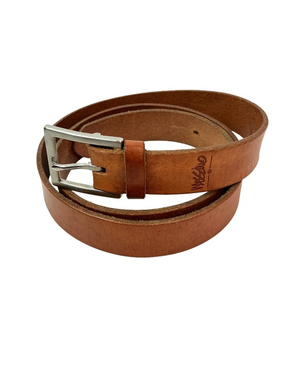 Mossimo Genuine Leather Belt With Silver Buckle Womens Large Cognac Made In USA